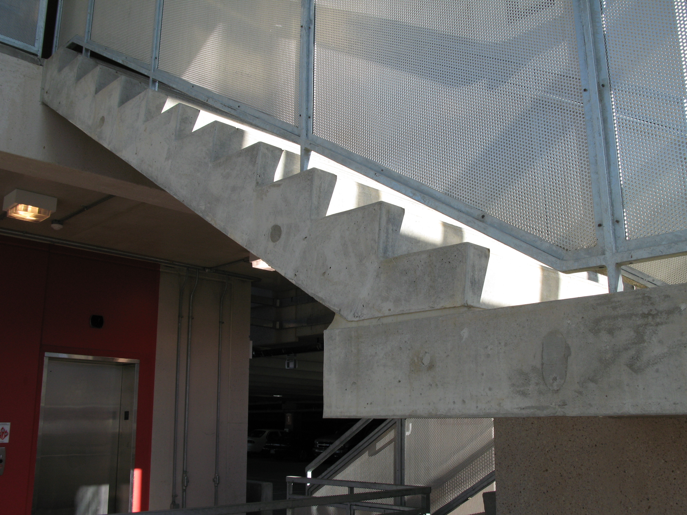 precast concrete steps inside of parking garage