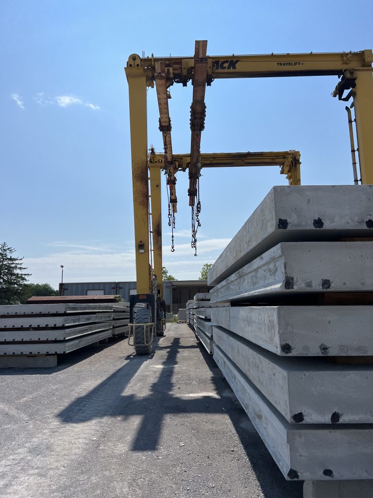 Precast concrete slabs being moved at Nitterhouse's warehouse.