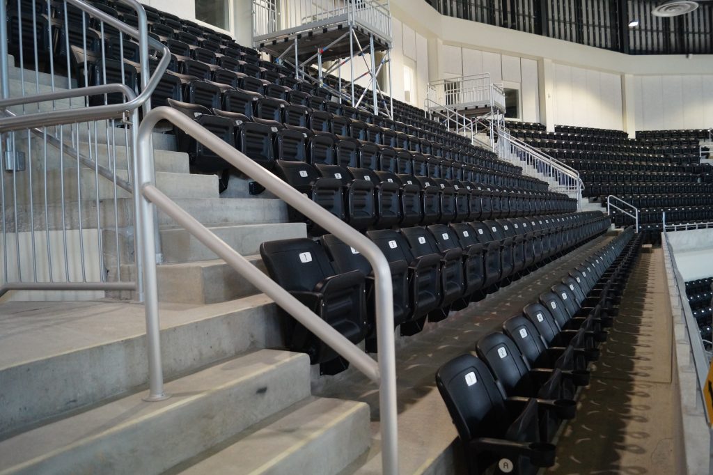 Concrete stadium risers with seating installed at UMBC's stadium.