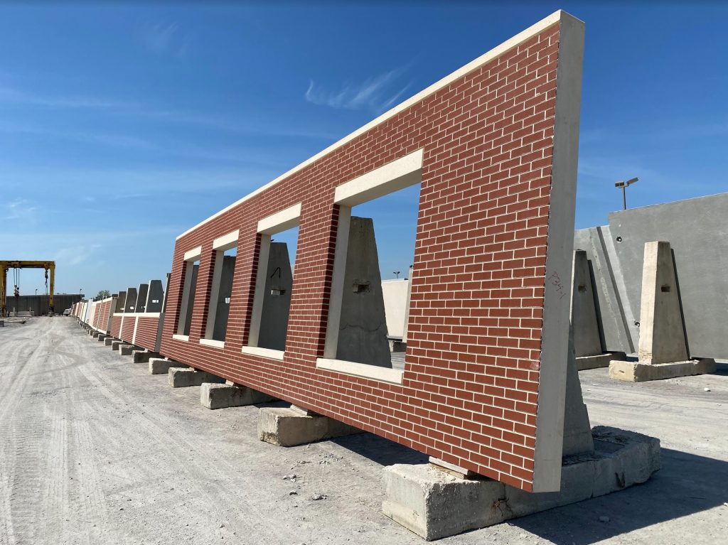 Precast concrete panels being stored at Nitterhouse Concrete.