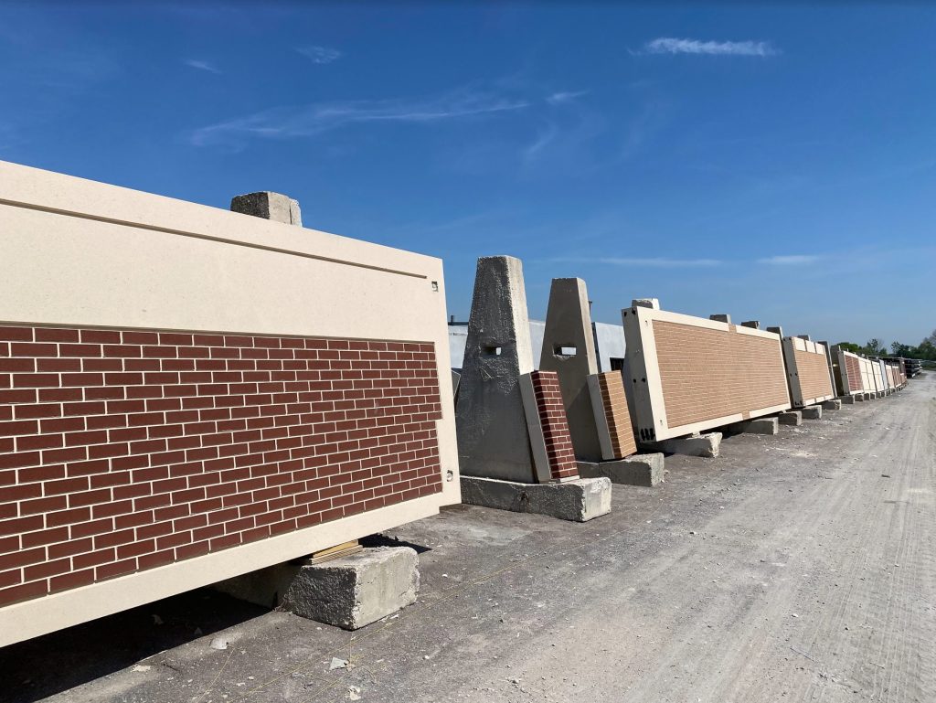 Precast concrete panels being stored at Nitterhouse Concrete.